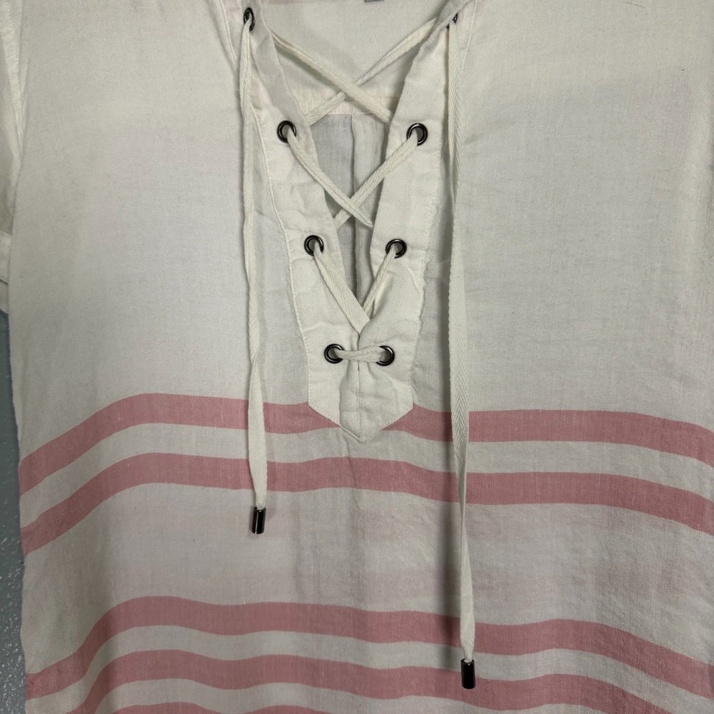 Rails White and Pink Lace-Up Blouse linen/rayon XS - Picture 6 of 6